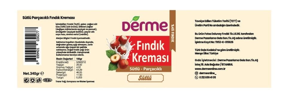 Fındık Kreması Sütlü 340 gr