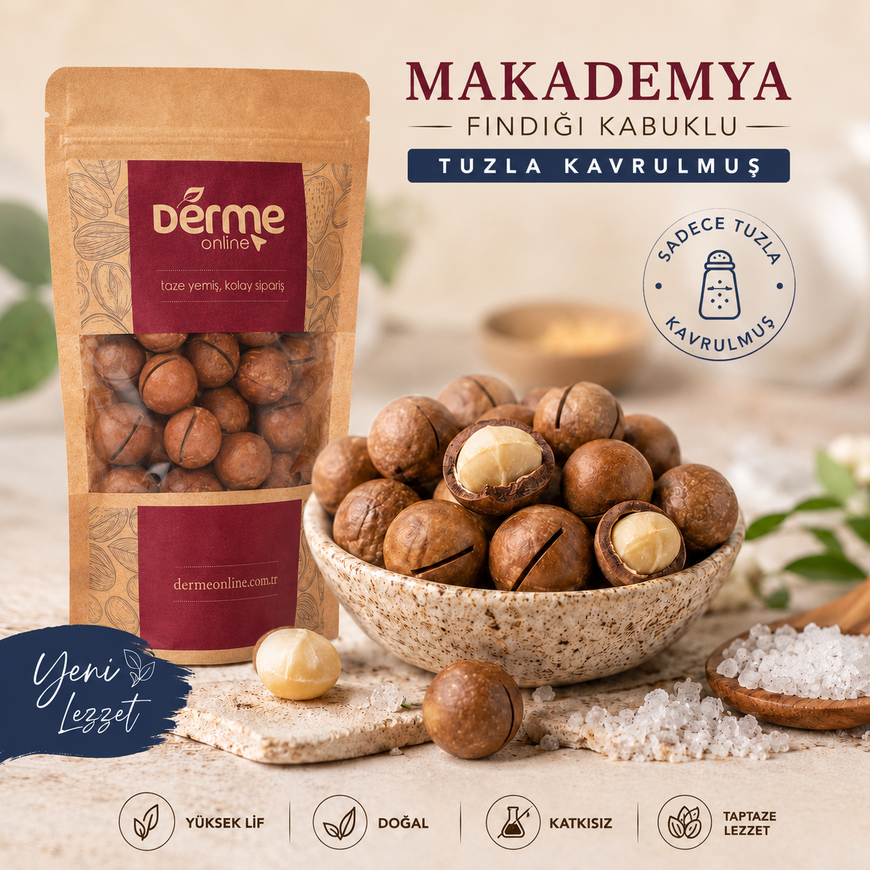 Kabuklu TUZLU Kavrulmuş Makademya Fındığı