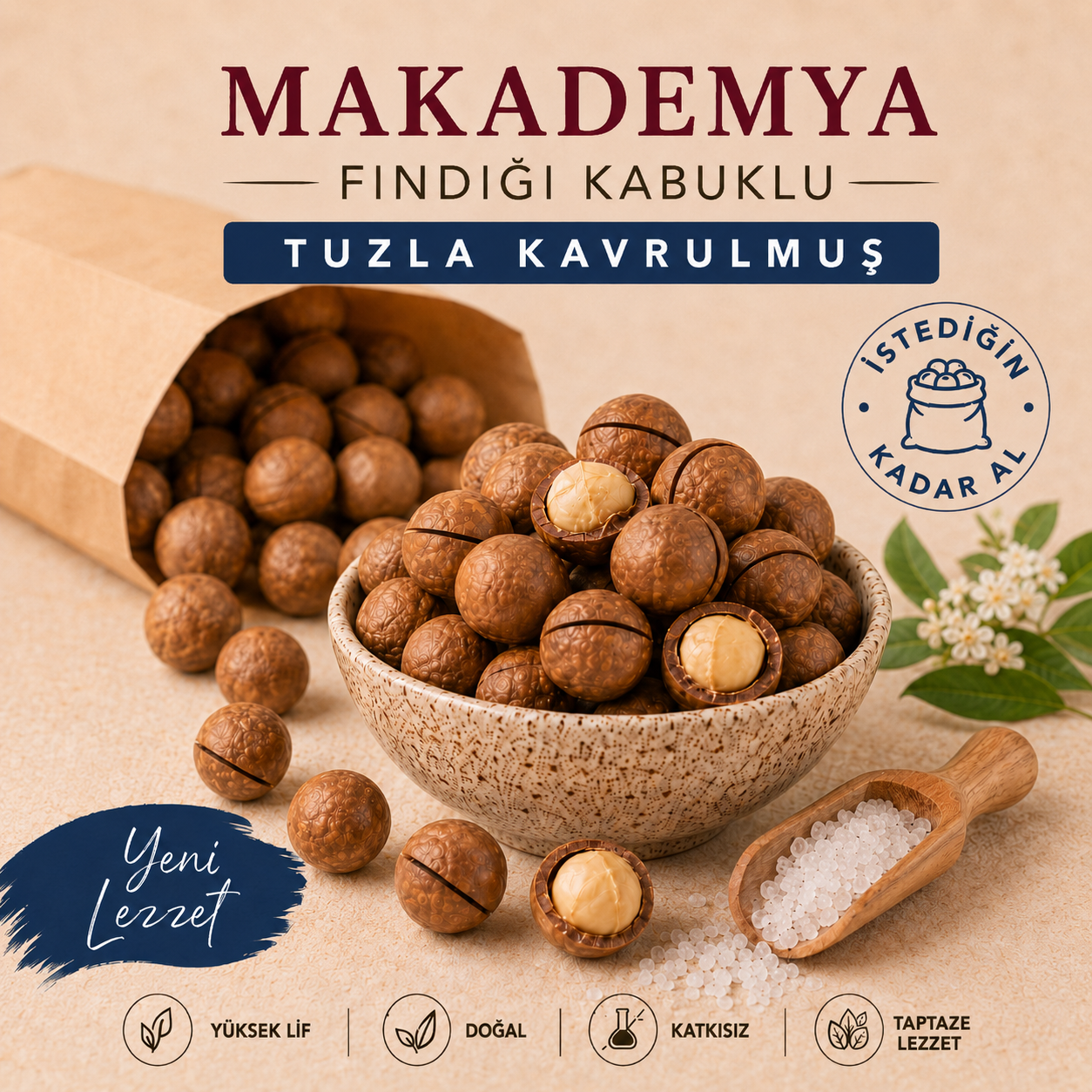 Makademya Fındığı TUZLU Kavrulmuş  -İSTEDİĞİN KADAR AL