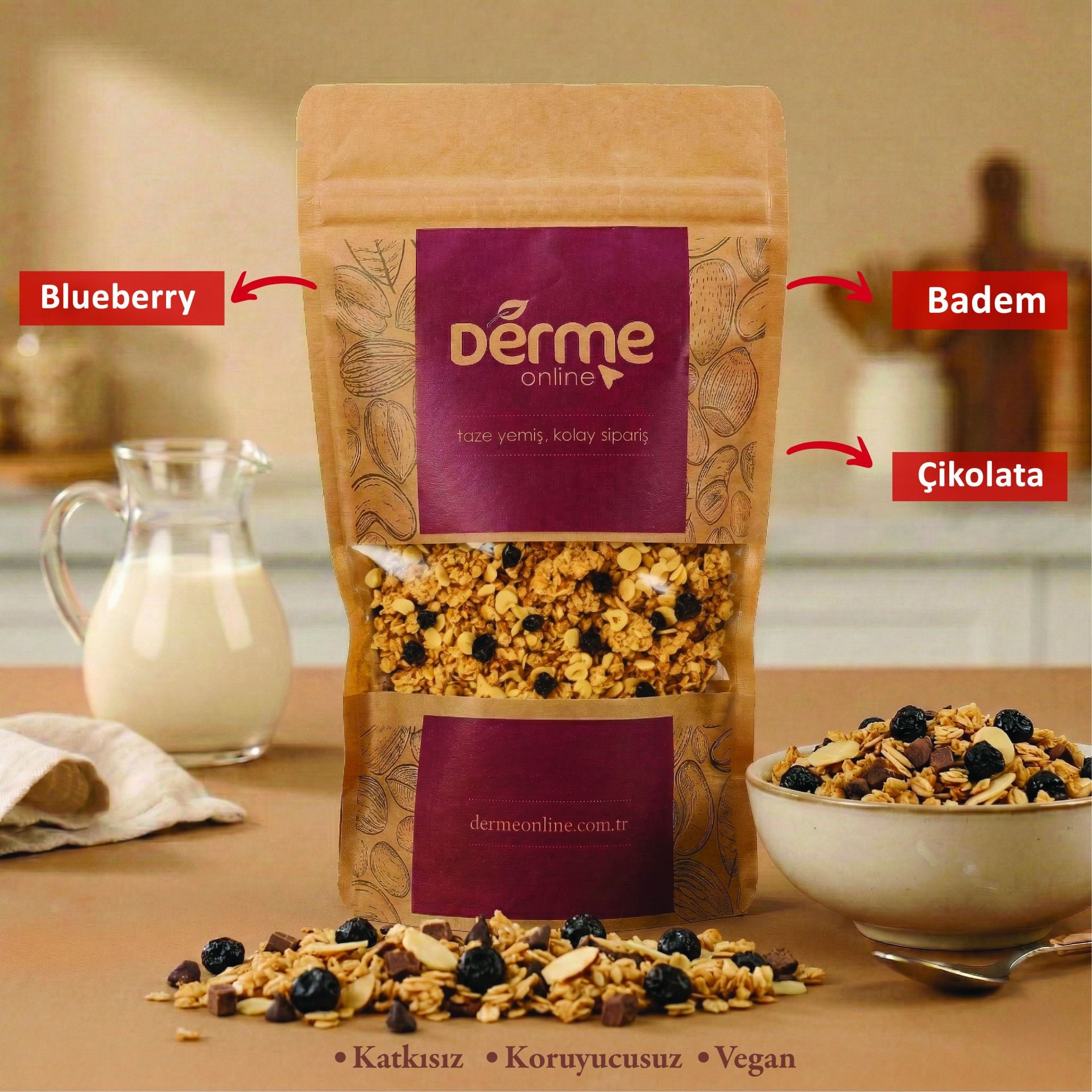 Granola Çikolata - Badem - Blueberry 500 Gram
