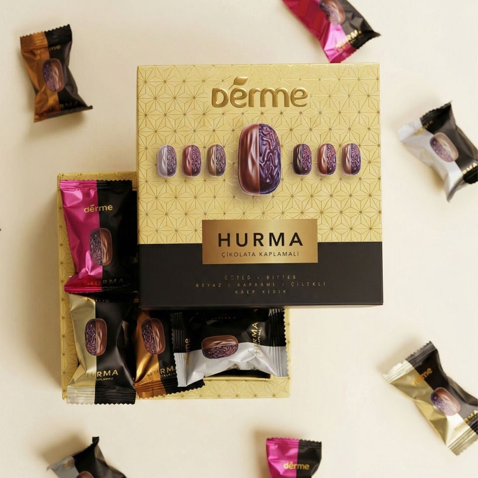 Hurma - Çikolata Kaplı - Karma ( Bitter - Sütlü - Beyaz  Karamel - Çilek - Kıtır ) - 300 gr