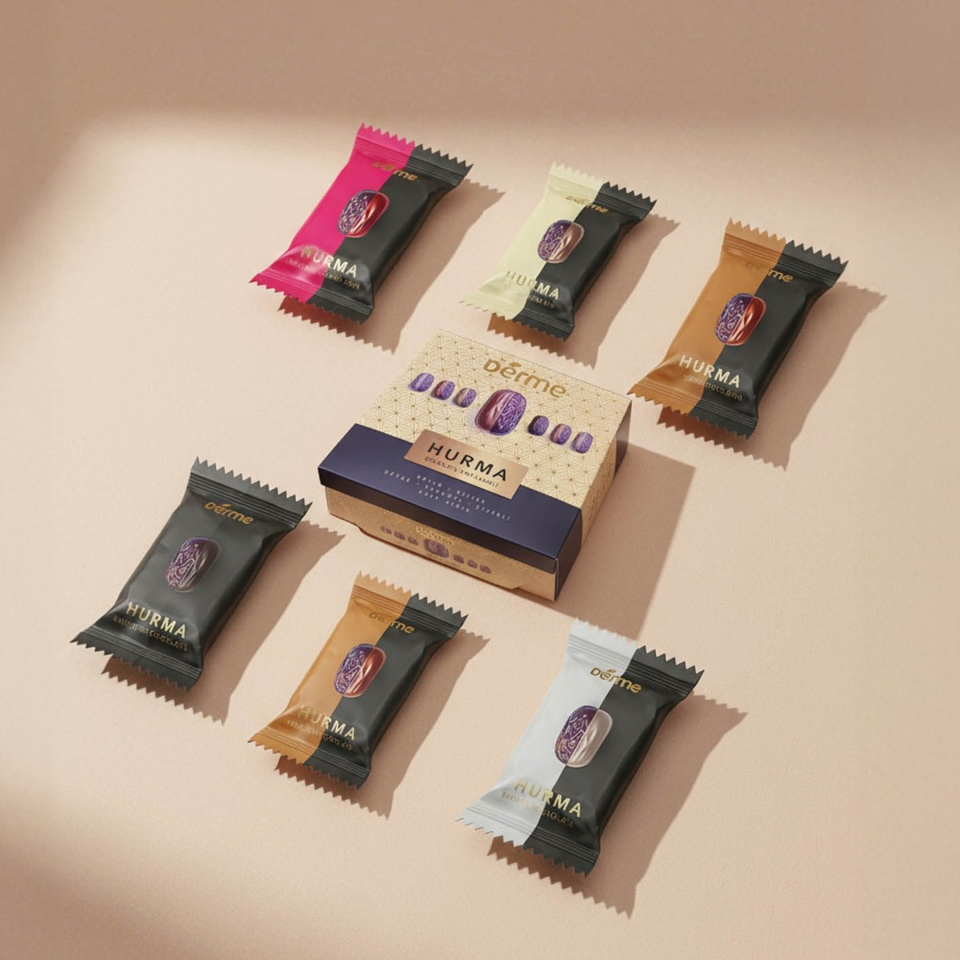 Hurma - Çikolata Kaplı - Karma ( Bitter - Sütlü - Beyaz  Karamel - Çilek - Kıtır ) - 300 gr