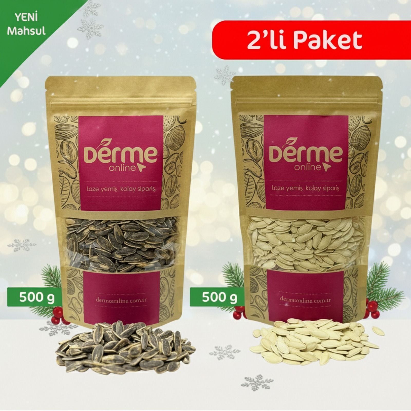 Çekirdek 2'li - Tuzlu ( Ay Çekirdeği - Kabak Çekirdeği  ( 1 kg )
